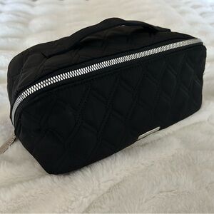 BCBGeneration Black Quilted Cosmetic Bag with Silver Zip